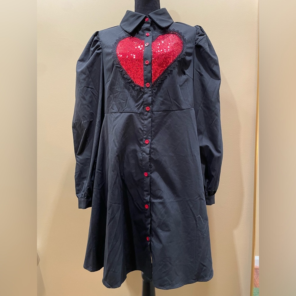 Red Sequin Heart Black Dress Gothic Lolita Dark Academia Vampire Goth Punk 60s